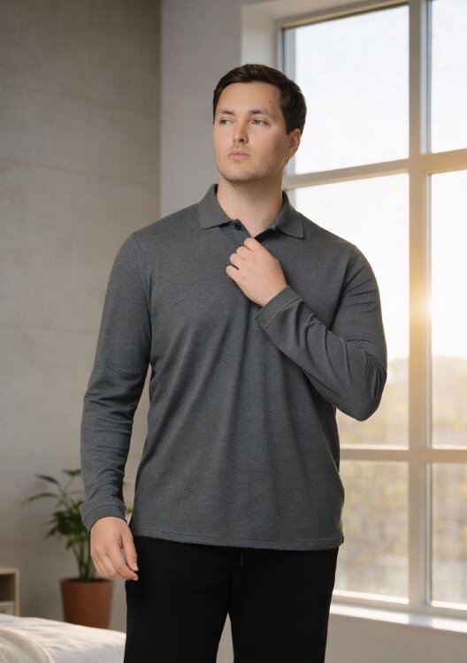 Tricou polo m/l TPB100E (gri închis)