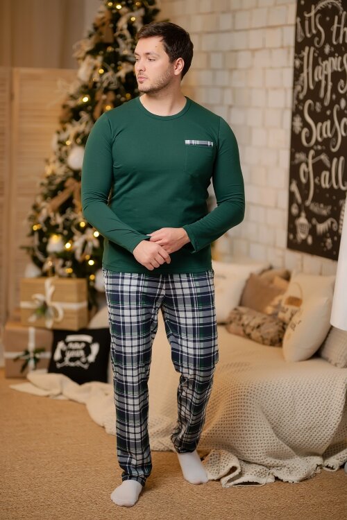 Pijama LSB004D (verde smarald, carou)