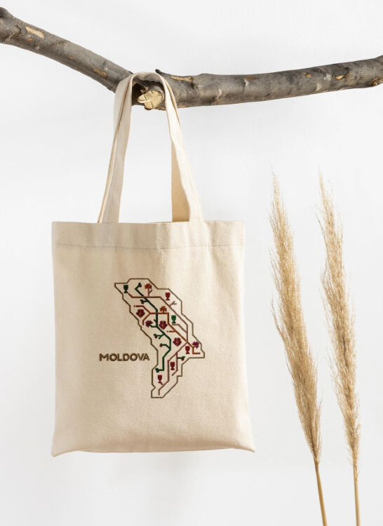 Traistă Broderie Harta Moldova