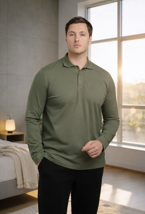 Tricou polo m/l TPB100E (haki)